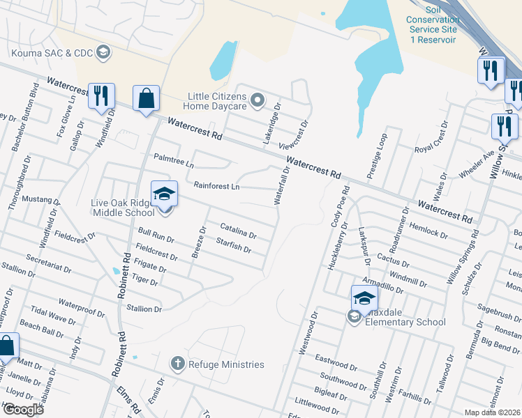 map of restaurants, bars, coffee shops, grocery stores, and more near 3310 Regency Court in Killeen