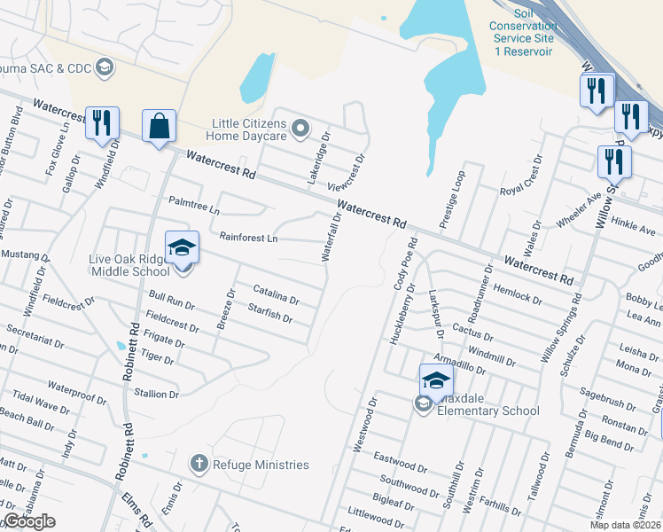 map of restaurants, bars, coffee shops, grocery stores, and more near 2406 Waterfall Drive in Killeen
