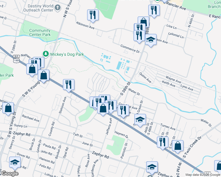 map of restaurants, bars, coffee shops, grocery stores, and more near 3203 Grider Circle in Killeen