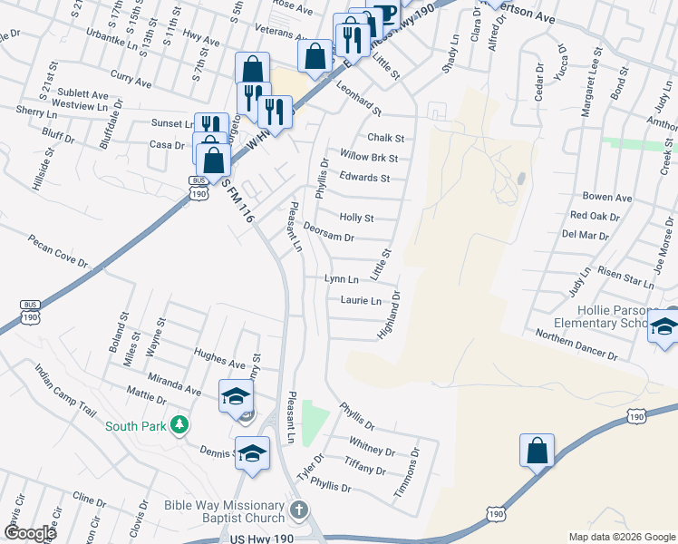 map of restaurants, bars, coffee shops, grocery stores, and more near 901 Lynn Lane in Copperas Cove