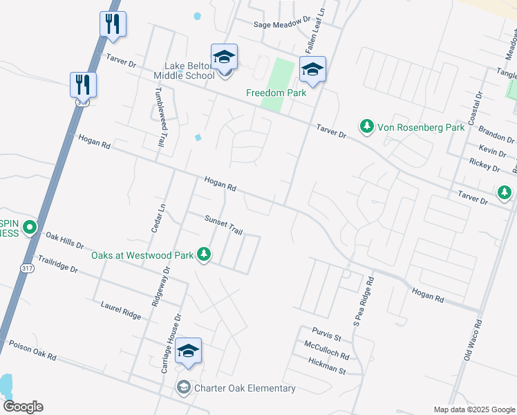 map of restaurants, bars, coffee shops, grocery stores, and more near 8220 Saddle Brook Drive in Temple
