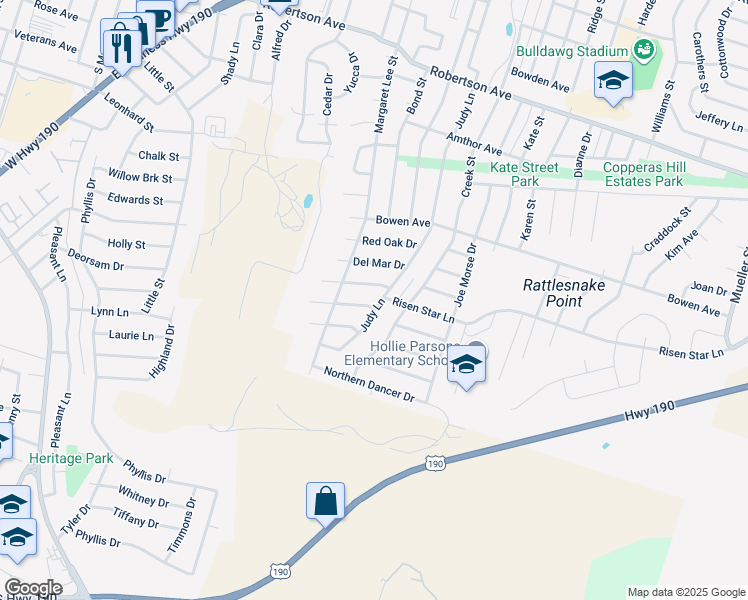 map of restaurants, bars, coffee shops, grocery stores, and more near 512 John Henry Drive in Copperas Cove