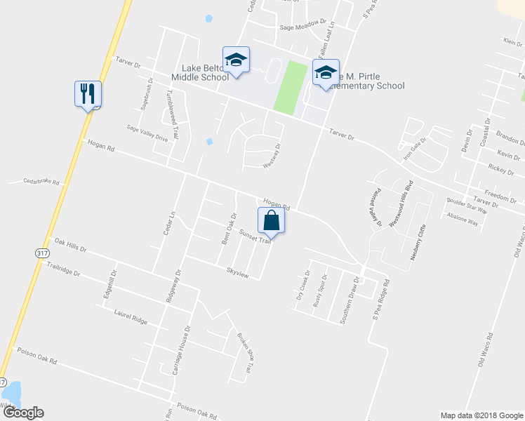 map of restaurants, bars, coffee shops, grocery stores, and more near 8347 Saddle Brook Drive in Temple