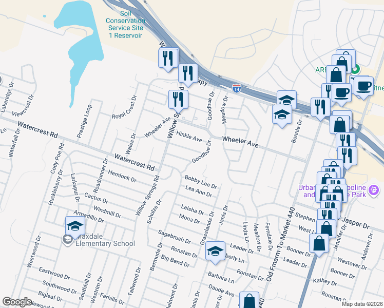 map of restaurants, bars, coffee shops, grocery stores, and more near 2010 Cascade Drive in Killeen