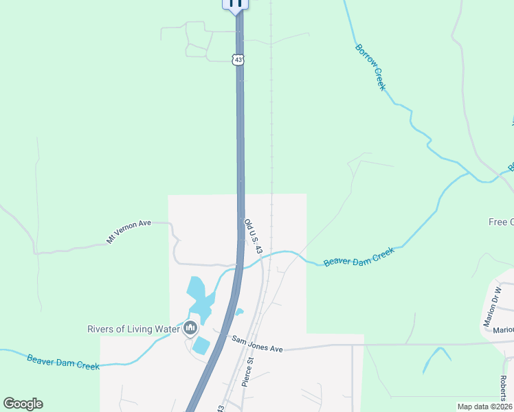 map of restaurants, bars, coffee shops, grocery stores, and more near 19950 U.S. 43 in Mt Vernon