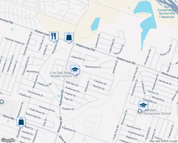 map of restaurants, bars, coffee shops, grocery stores, and more near 3606 Thunder Creek Drive in Killeen