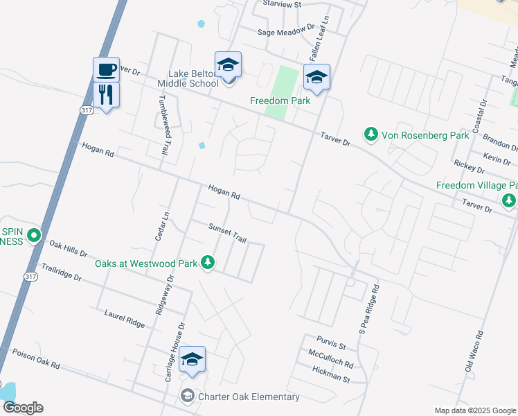 map of restaurants, bars, coffee shops, grocery stores, and more near 8220 Saddle Brook Drive in Temple