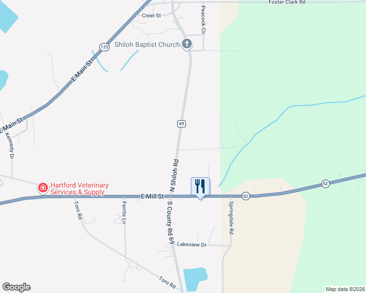 map of restaurants, bars, coffee shops, grocery stores, and more near 202-254 North Shiloh Road in Hartford