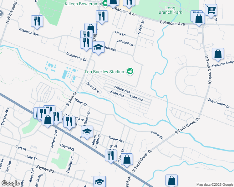 map of restaurants, bars, coffee shops, grocery stores, and more near 3323 Wayne Avenue in Killeen