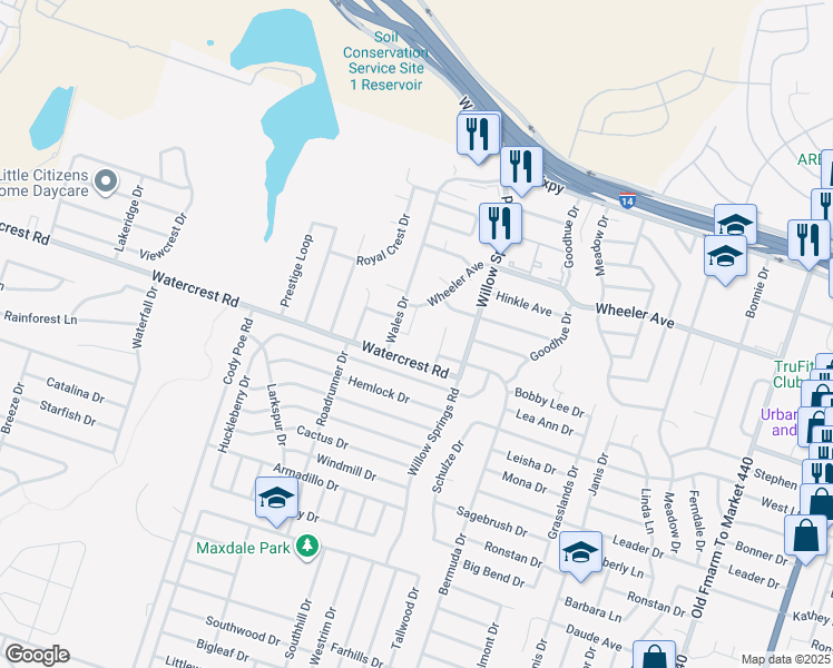map of restaurants, bars, coffee shops, grocery stores, and more near 2225 Wheeler Avenue in Killeen