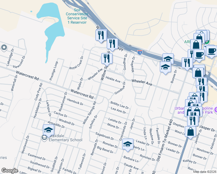 map of restaurants, bars, coffee shops, grocery stores, and more near 2107 Cascade Drive in Killeen