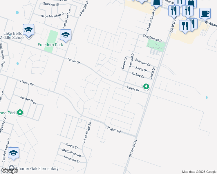 map of restaurants, bars, coffee shops, grocery stores, and more near 911 Neuberry Cliffe in Temple
