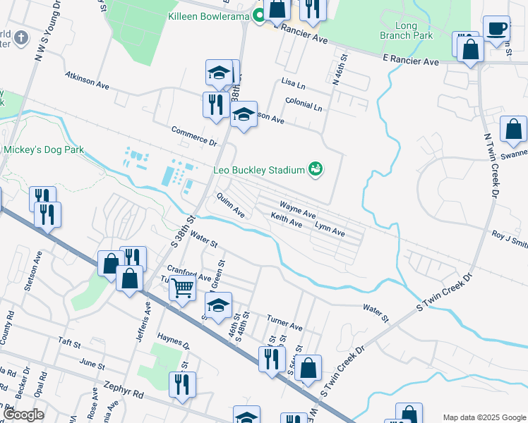 map of restaurants, bars, coffee shops, grocery stores, and more near 3313 Lynn Avenue in Killeen