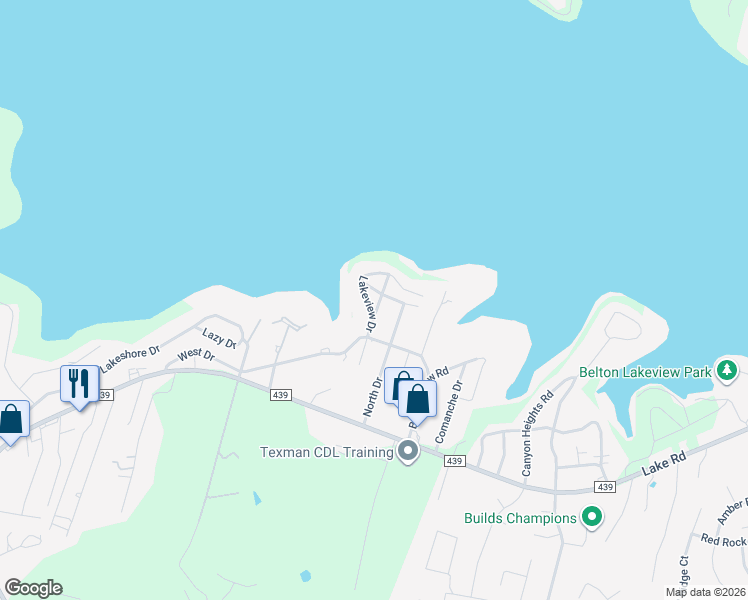 map of restaurants, bars, coffee shops, grocery stores, and more near 4507 Lakeview Drive in Belton