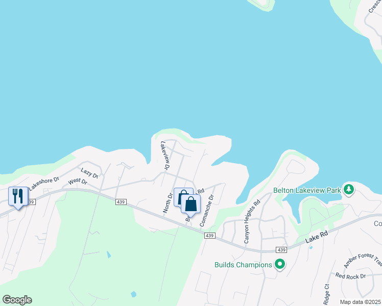 map of restaurants, bars, coffee shops, grocery stores, and more near 4457 Lakeview Drive in Belton