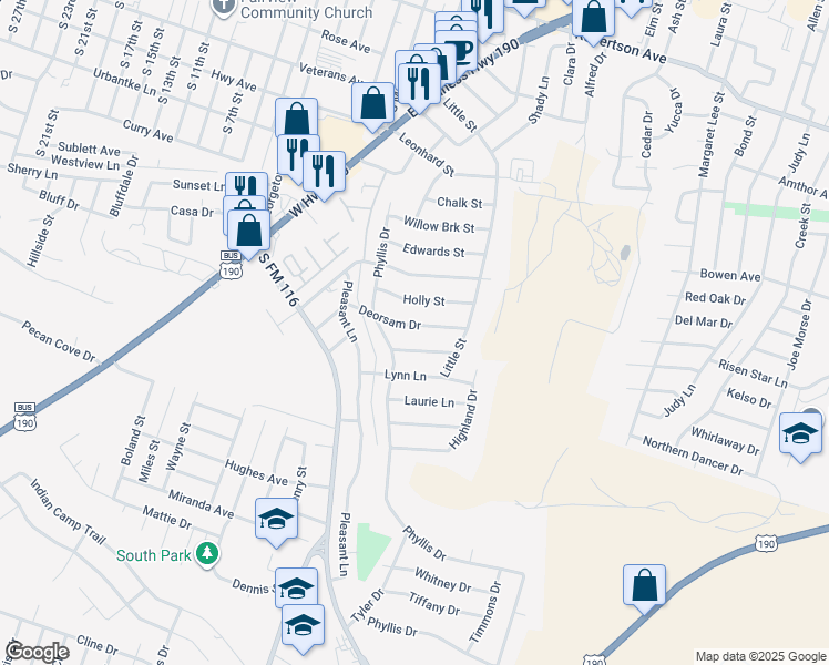 map of restaurants, bars, coffee shops, grocery stores, and more near 904 Deorsam Drive in Copperas Cove