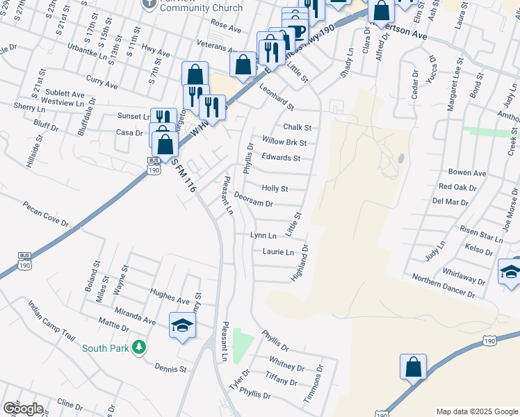 map of restaurants, bars, coffee shops, grocery stores, and more near 904 Deorsam Dr in Copperas Cove