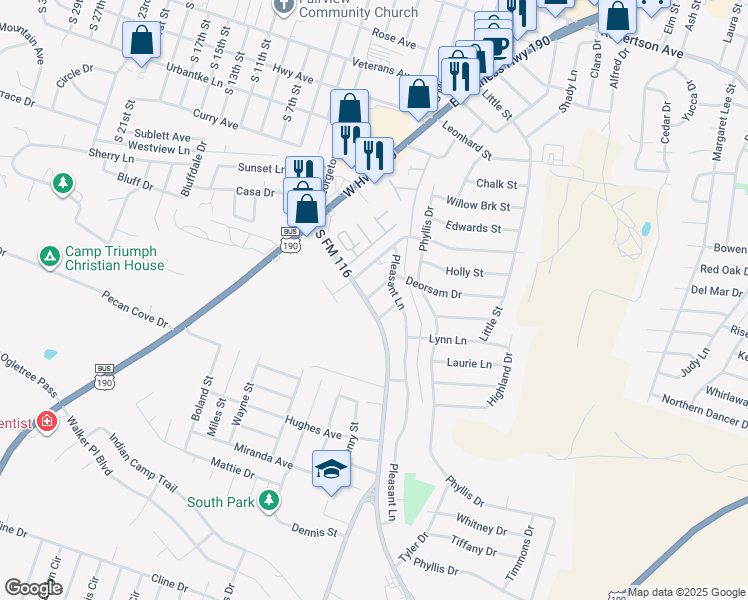 map of restaurants, bars, coffee shops, grocery stores, and more near 1102 Deorsam Drive in Copperas Cove