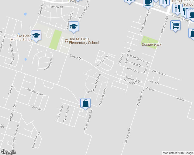 map of restaurants, bars, coffee shops, grocery stores, and more near 7624 Autumn Wood in Temple