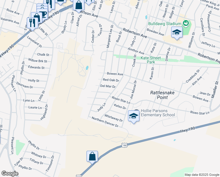 map of restaurants, bars, coffee shops, grocery stores, and more near 602 Del Mar Drive in Copperas Cove