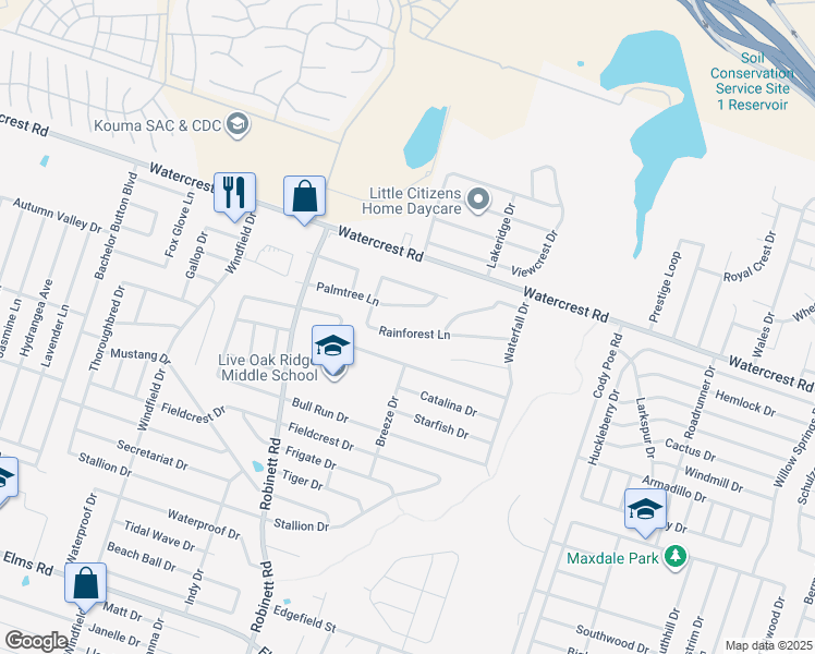 map of restaurants, bars, coffee shops, grocery stores, and more near 3609 Rainforest Lane in Killeen