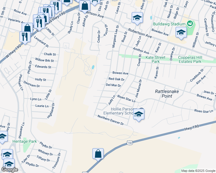 map of restaurants, bars, coffee shops, grocery stores, and more near 502 Del Mar Drive in Copperas Cove
