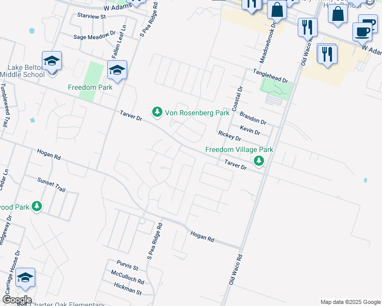 map of restaurants, bars, coffee shops, grocery stores, and more near 911 Neuberry Cliffe in Temple