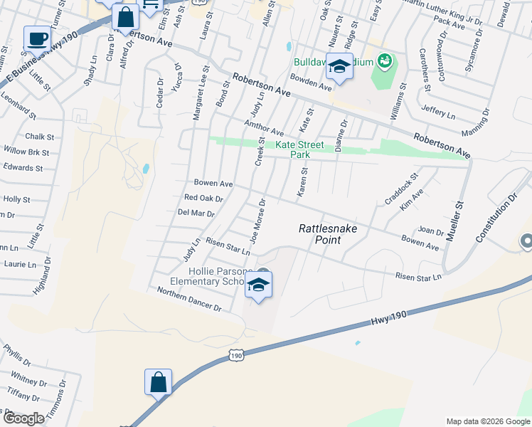 map of restaurants, bars, coffee shops, grocery stores, and more near 1006 Kate Street in Copperas Cove