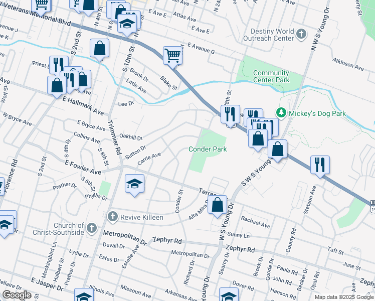 map of restaurants, bars, coffee shops, grocery stores, and more near 606 Estelle Avenue in Killeen