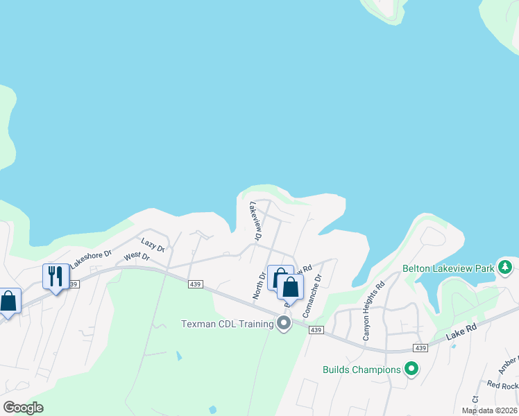 map of restaurants, bars, coffee shops, grocery stores, and more near 4507 Lakeview Drive in Belton