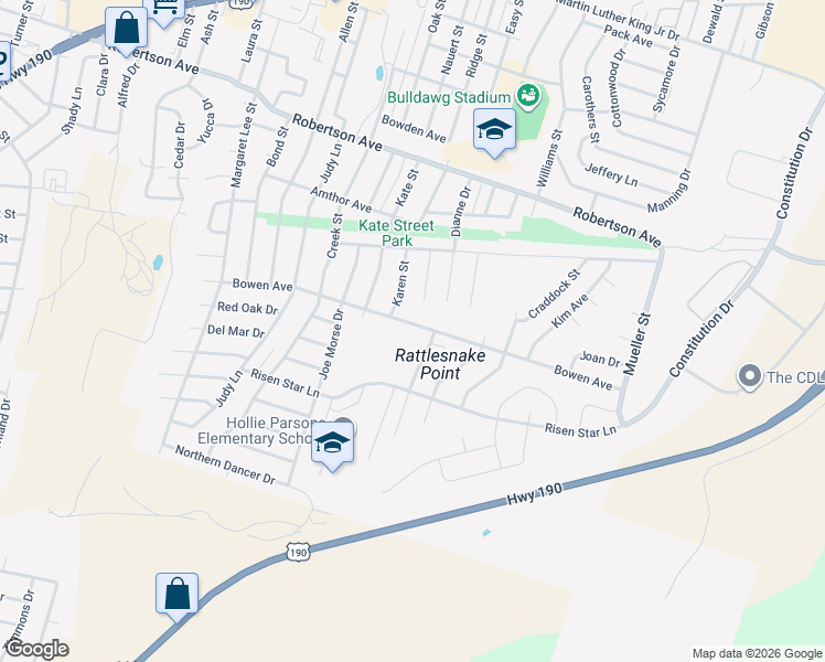 map of restaurants, bars, coffee shops, grocery stores, and more near 1206 Bowen Avenue in Copperas Cove