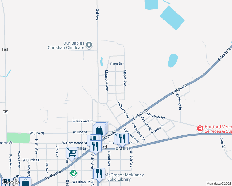 map of restaurants, bars, coffee shops, grocery stores, and more near 298 Highland Dr in Hartford