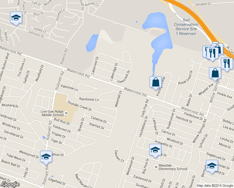 map of restaurants, bars, coffee shops, grocery stores, and more near 2212 Waterfall Drive in Killeen