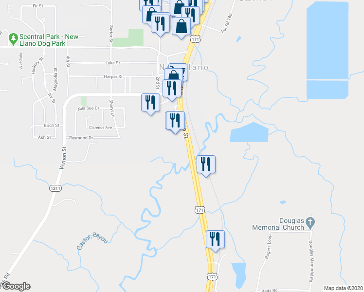 map of restaurants, bars, coffee shops, grocery stores, and more near 3090 U.S. 171 in New Llano