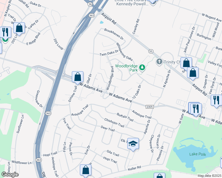 map of restaurants, bars, coffee shops, grocery stores, and more near 3902 West Adams Avenue in Temple