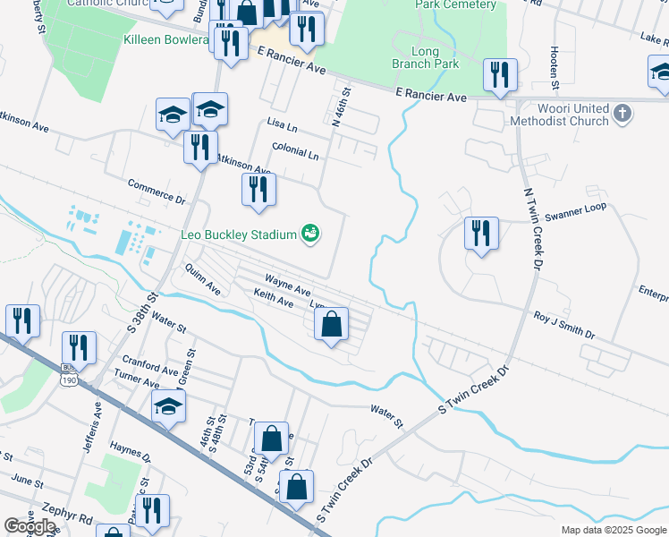 map of restaurants, bars, coffee shops, grocery stores, and more near 100 North 52nd Street in Killeen