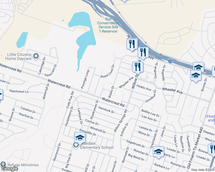 map of restaurants, bars, coffee shops, grocery stores, and more near 2305 Duke Lane in Killeen