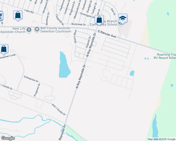 map of restaurants, bars, coffee shops, grocery stores, and more near 5803 Lariat Court in Killeen