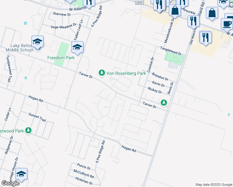 map of restaurants, bars, coffee shops, grocery stores, and more near 911 Neuberry Cliffe in Temple