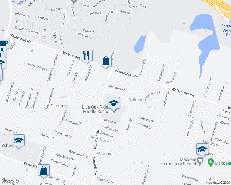 map of restaurants, bars, coffee shops, grocery stores, and more near 3909 Thunder Creek Drive in Killeen