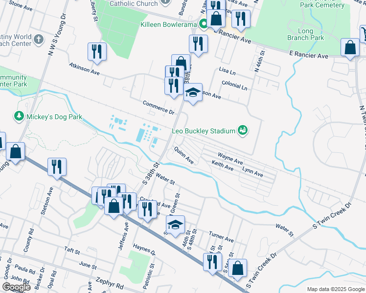 map of restaurants, bars, coffee shops, grocery stores, and more near 3312 Quinn Avenue in Killeen