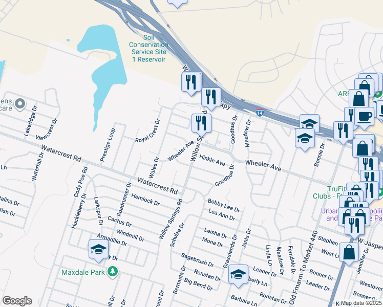 map of restaurants, bars, coffee shops, grocery stores, and more near 2207 Wheeler Avenue in Killeen