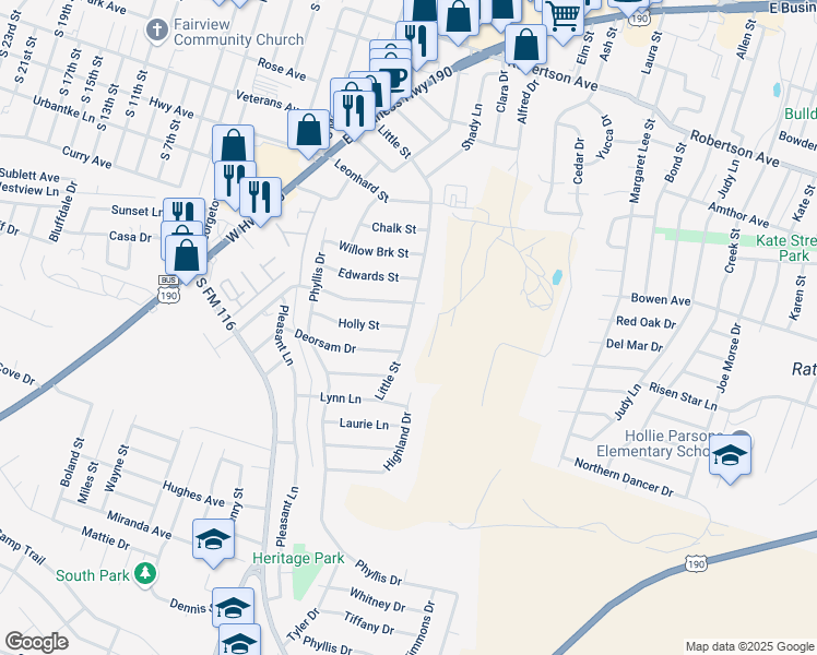 map of restaurants, bars, coffee shops, grocery stores, and more near 1498 Little Street in Copperas Cove
