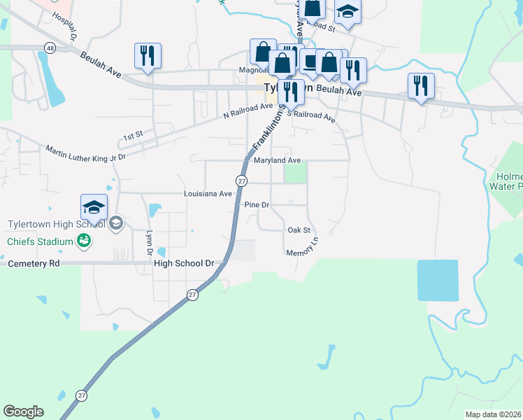 map of restaurants, bars, coffee shops, grocery stores, and more near 501-599 Enochs Drive in Tylertown