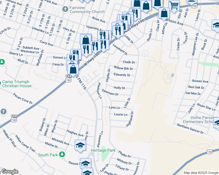 map of restaurants, bars, coffee shops, grocery stores, and more near 908 Randa Street in Copperas Cove
