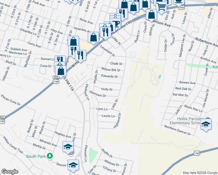 map of restaurants, bars, coffee shops, grocery stores, and more near 920 Randa Street in Copperas Cove