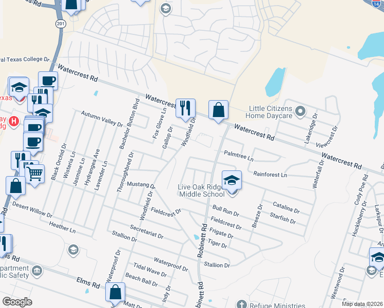 map of restaurants, bars, coffee shops, grocery stores, and more near 4203 Thunder Creek Drive in Killeen