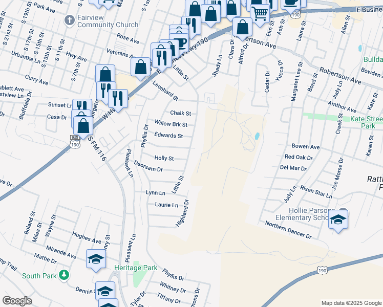 map of restaurants, bars, coffee shops, grocery stores, and more near 1403 Little Street in Copperas Cove