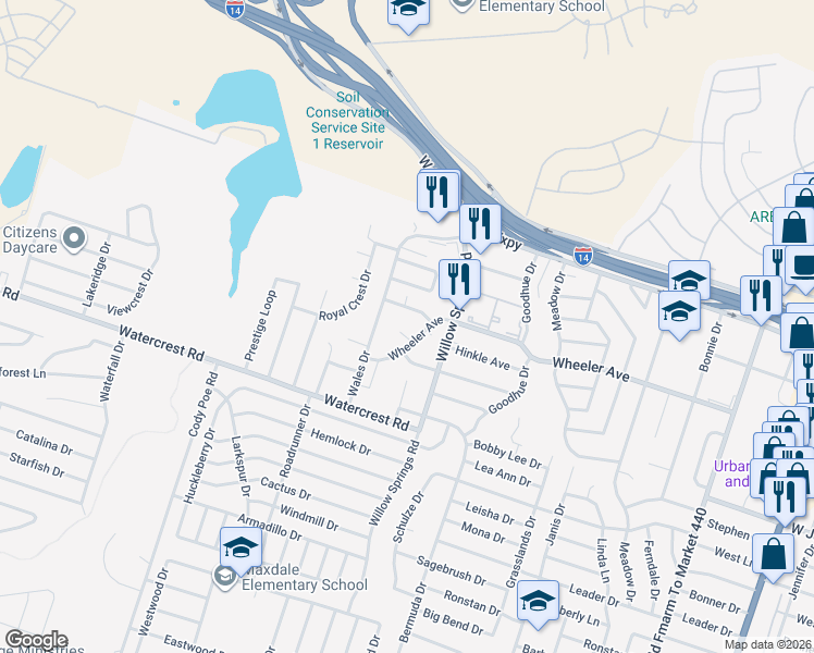 map of restaurants, bars, coffee shops, grocery stores, and more near 2201 Wheeler Circle in Killeen