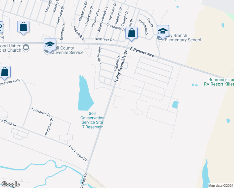 map of restaurants, bars, coffee shops, grocery stores, and more near 5707 Rustler Drive in Killeen